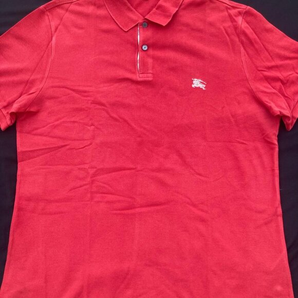 Burberry Brit Men Short Sleeve Nova Check Red Cotton Pique Polo w/ defect - Picture 5 of 13